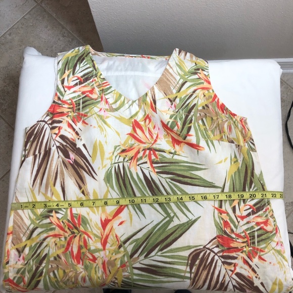 J.Jill Love Linen 100% Linen V Neck Sleeves Pockets Tropical Shift Lined Dress M - Picture 12 of 16